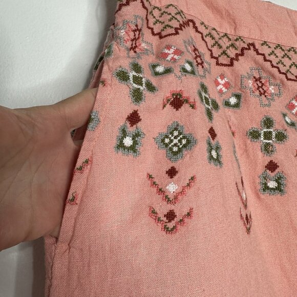 Denim & Co Canyon Retreat Oasis Midi Skirt Medium Linen Embroidered - Picture 3 of 10